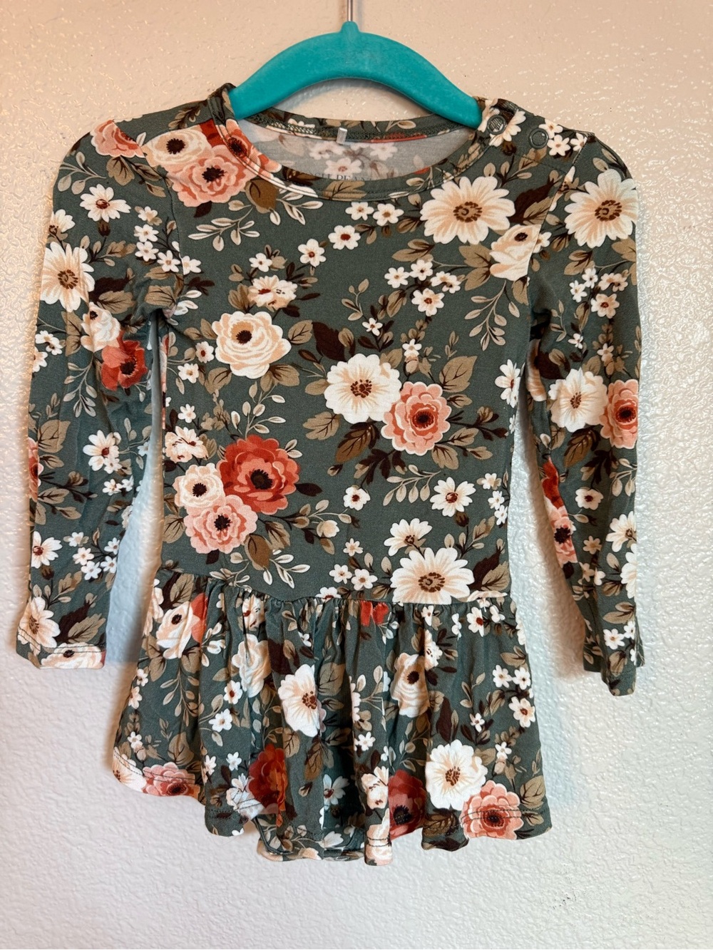Posh Peanut Floral Peplum Top - Sage Green with Cream & Rust Flowers